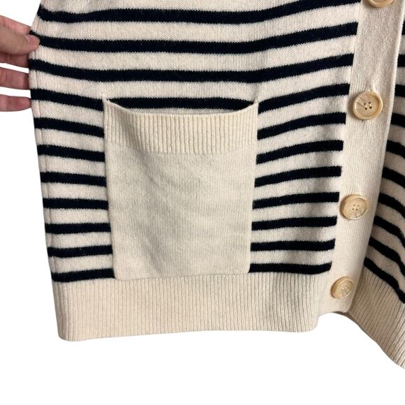 Zara Black Ecru Striped Oversized Wool V-neck Cardigan Chunky Buttons Sz Medium - Picture 5 of 9